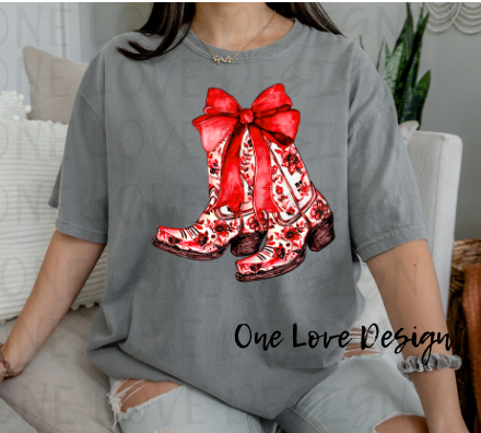 Coastal Cowgirl Red Boots Vinyl Tee