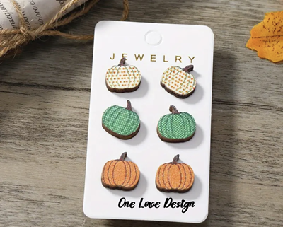 3 Pack Mini Pumpkin Wooden Earrings