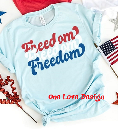 Red White & Blue Stacked Freedom Vinyl Tee