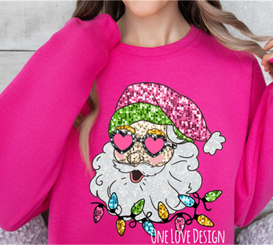 Glittery Santa with Sunglasses Vinyl Tee