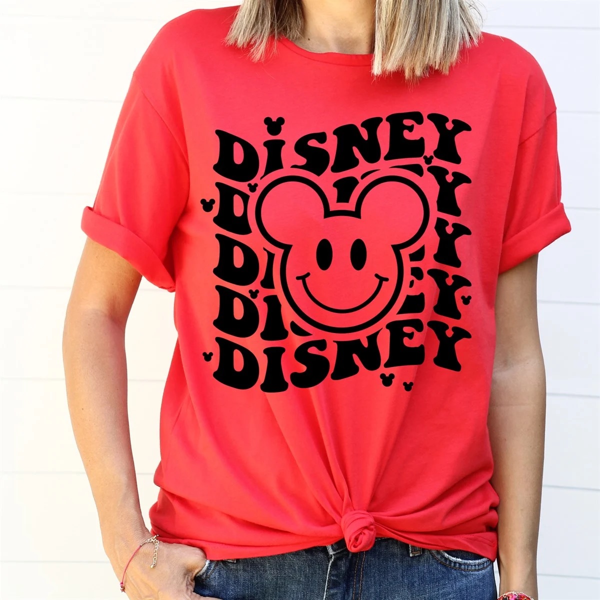 Disney With Smiley Face Stacked Vinyl Tee