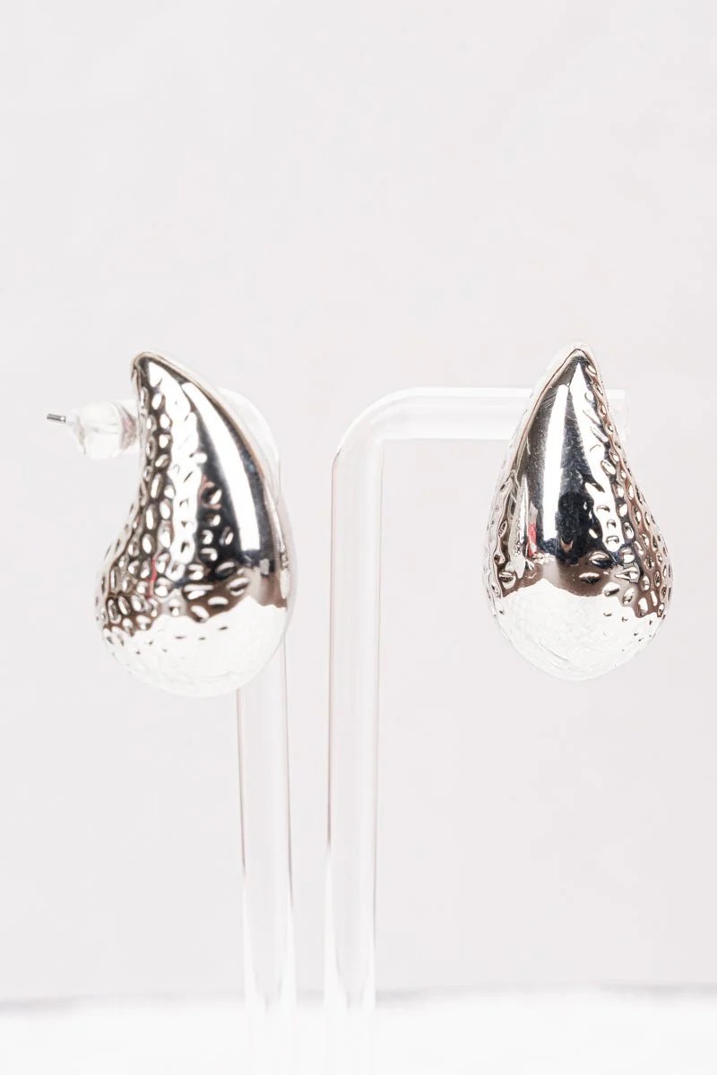 MEGAN TEXTURED SILVERTONE BUBBLE TEARDROP EARRINGS