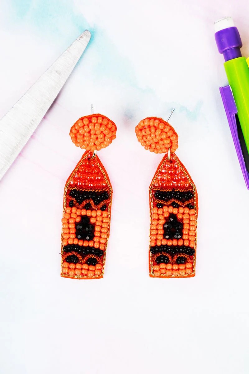 ORANGE CRAYON SEED BEAD EARRINGS