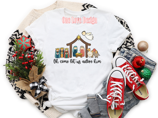 Oh Come Let Us Adore Him Sublimation Christmas Tee