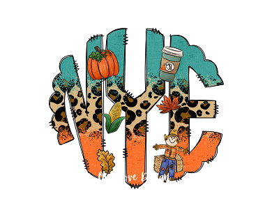 Orange Teal and Leopard Pumpkin Vinyl Monogram