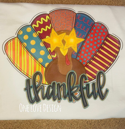 Thankful Turkey With Stars Vinyl Tee