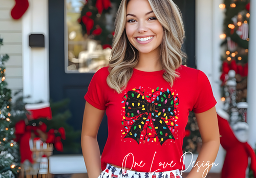 Christmas Light Bow Vinyl Tee