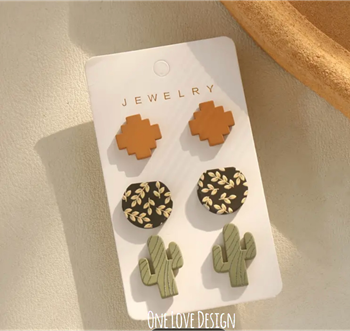 3 pack clay stud earrings