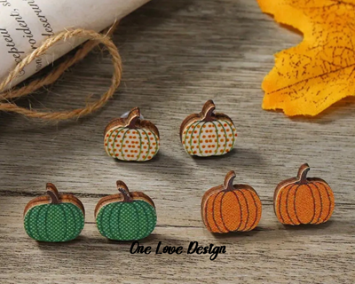 3 Pack Mini Pumpkin Wooden Earrings