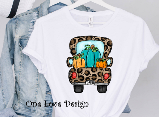 Fall Leopard Pumpkin Truck Sublimation Tee