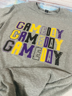 Yellow, Purple & Black Stacked Gameday Full color vinyl