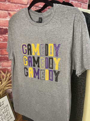 Yellow, Purple & Black Stacked Gameday Full color vinyl