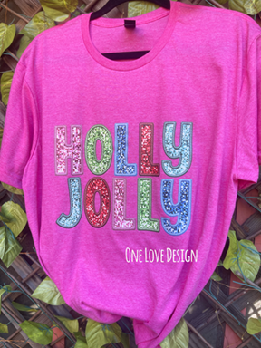 Glittery Holly Jolly Vinyl Tee