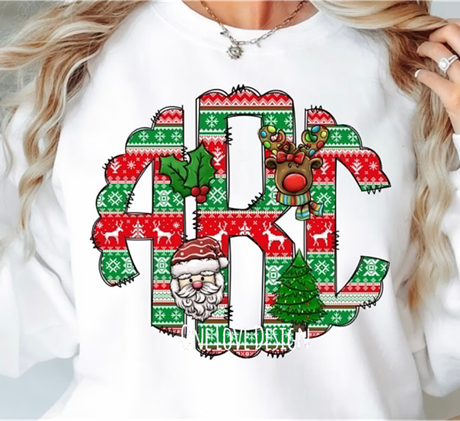 Christmas Sweater Monogram Vinyl Tee