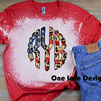 Bleached Patriotic and Leopard Print Monogram Tee