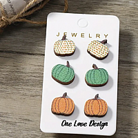 3 Pack Mini Pumpkin Wooden Earrings