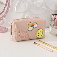 Peach Chenille Patch Cosmetic Bag