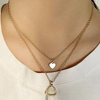 Goldtone Crystal and Heart Charm Necklace