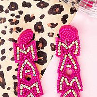 Pink Sparkle and Shine 'Mama' Seed Bead Earrings