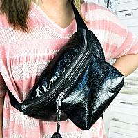 GIRL'S WEEKEND METALLIC BLACK FAUX LEATHER FANNY PACK AND POUCH SET