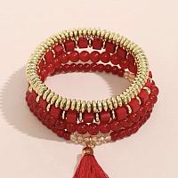4 Pcs. Red Tassel Beaded Bracelet Set