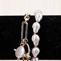 CRYSTAL AVENUE GOLDTONE AND PEARL CHAIN LINK TOGGLE BRACELET