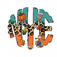 Orange Teal and Leopard Pumpkin Vinyl Monogram