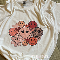 Retro Smiley Face and Flower Valentine Sublimation Tee