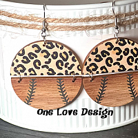Wooden Baseball and Leopard Print Earrings